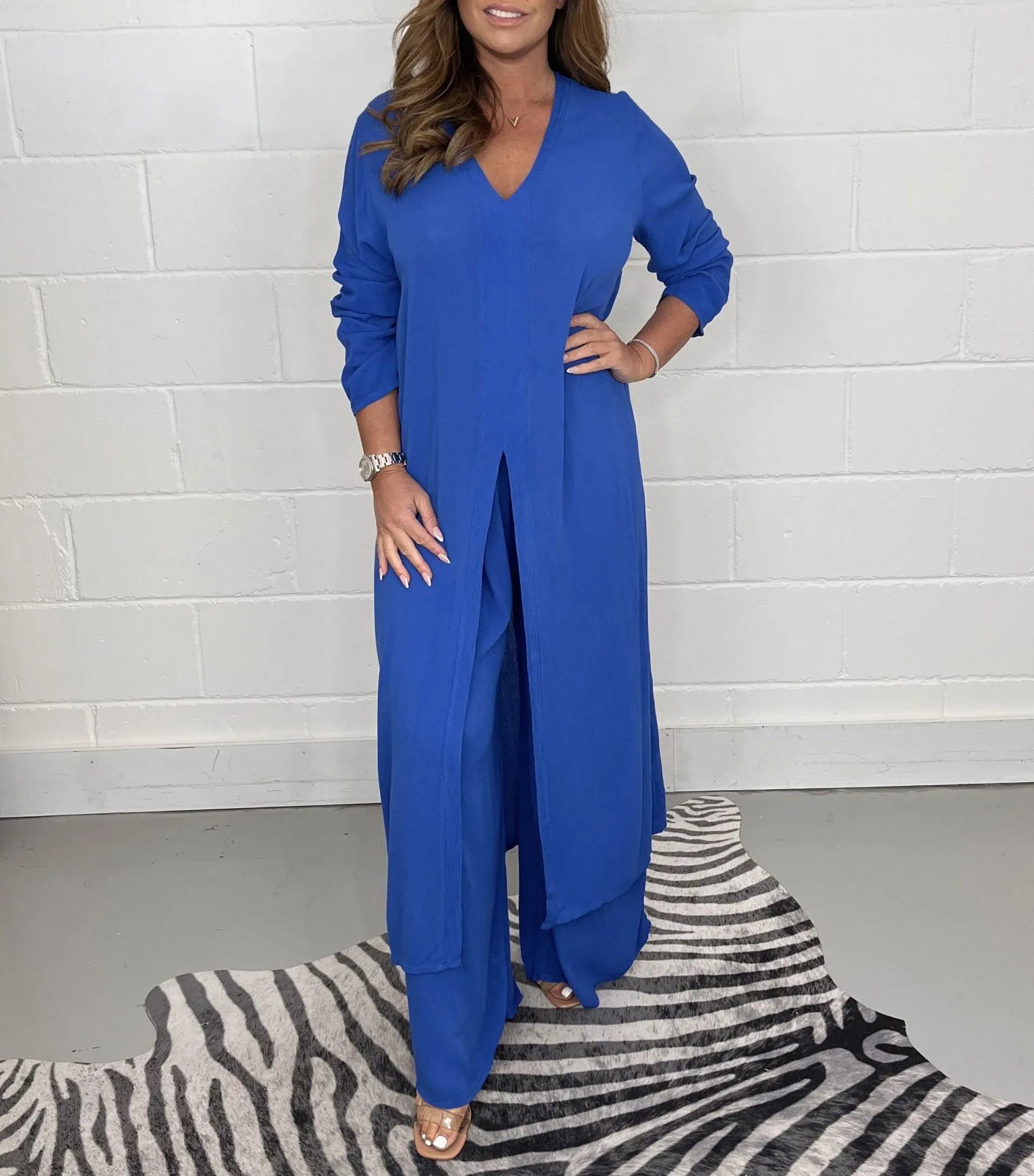 ChicSet™ – Casual Two-Piece Set With Long Blouse And Matching Trousers
