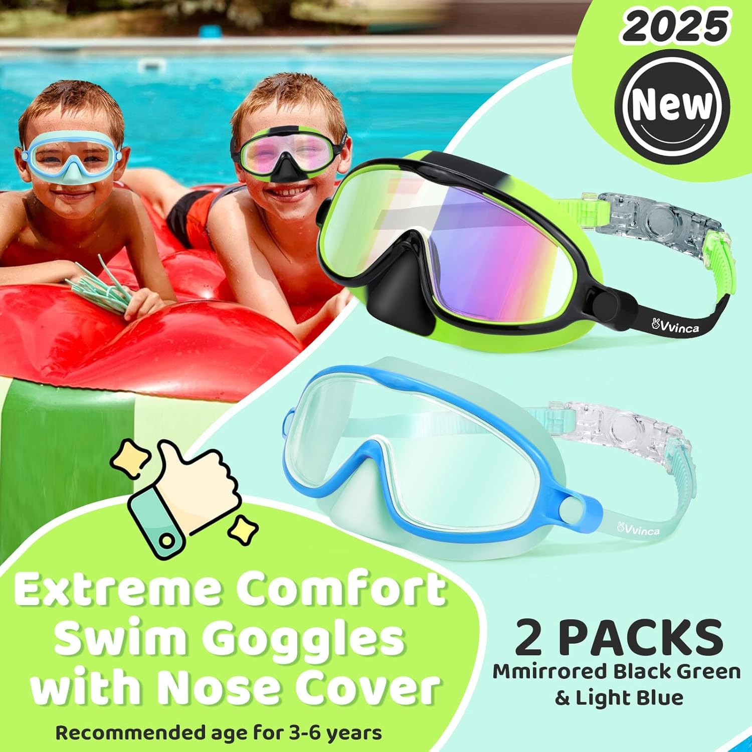 1+1 FREE | AquaShield™ HD Large Frame Swimming Goggles for Kids