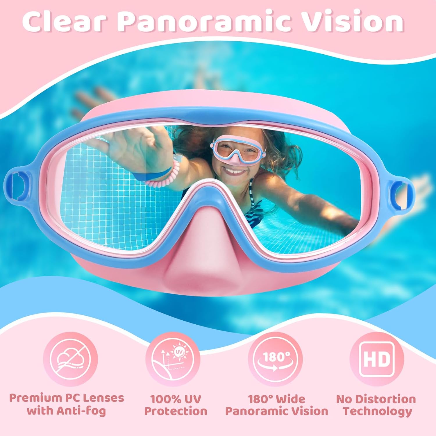 1+1 FREE | AquaShield™ HD Large Frame Swimming Goggles for Kids