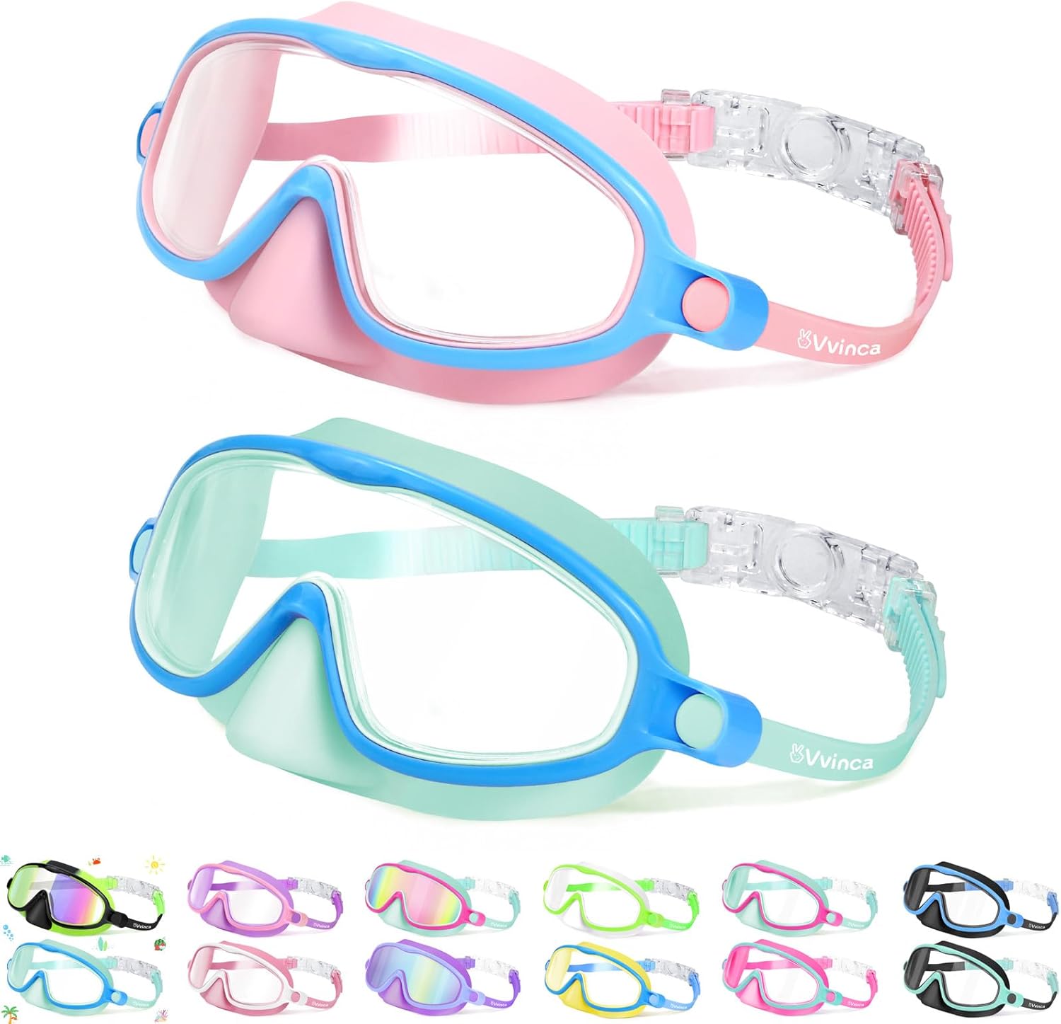 1+1 FREE | AquaShield™ HD Large Frame Swimming Goggles for Kids