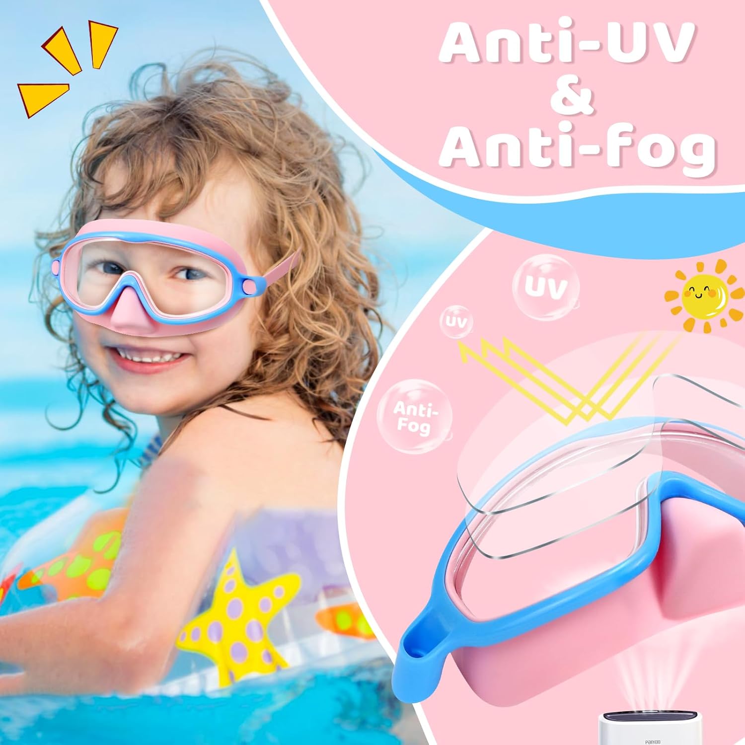 1+1 FREE | AquaShield™ HD Large Frame Swimming Goggles for Kids