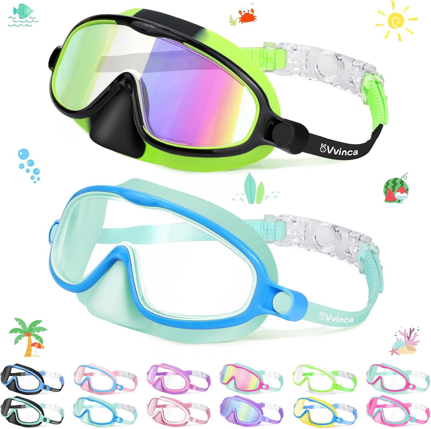 1+1 FREE | AquaShield™ HD Large Frame Swimming Goggles for Kids