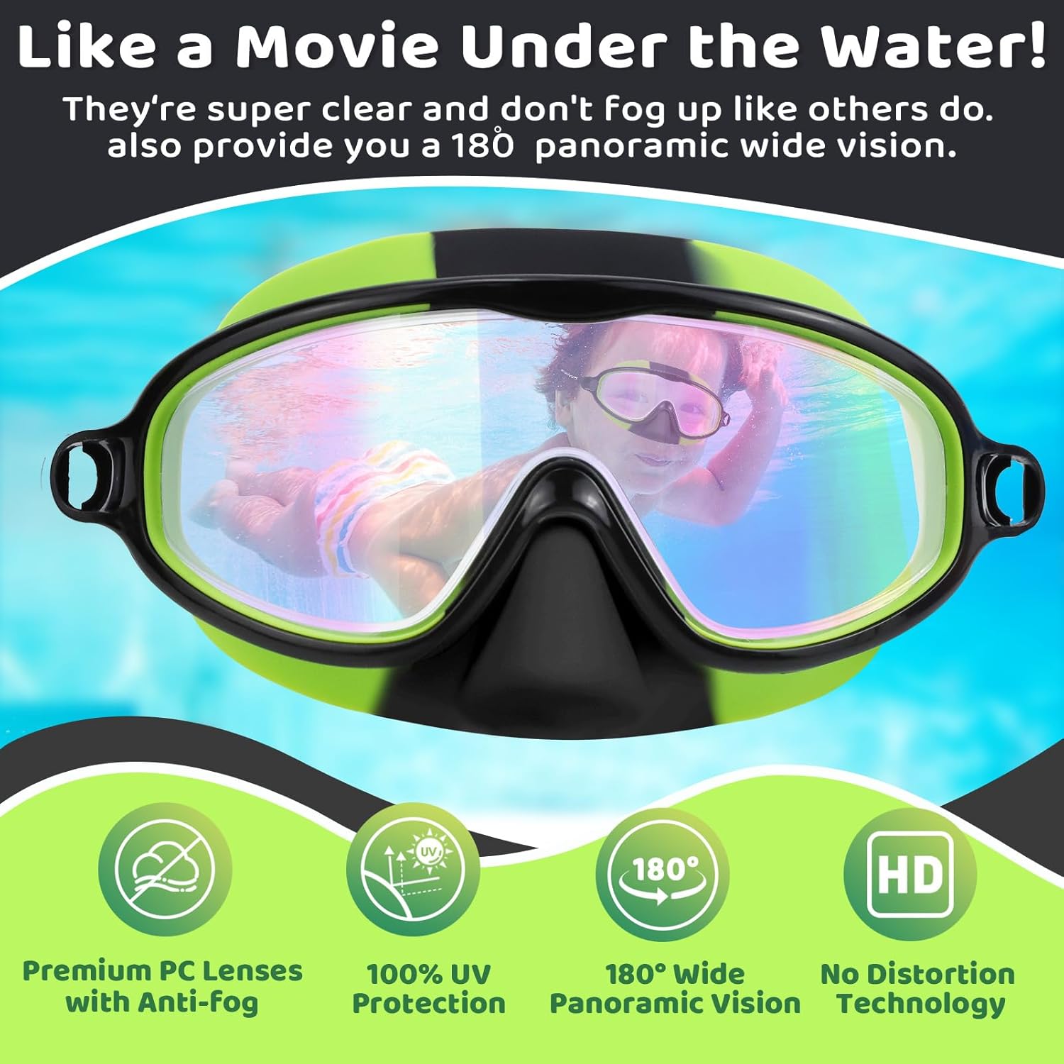 1+1 FREE | AquaShield™ HD Large Frame Swimming Goggles for Kids