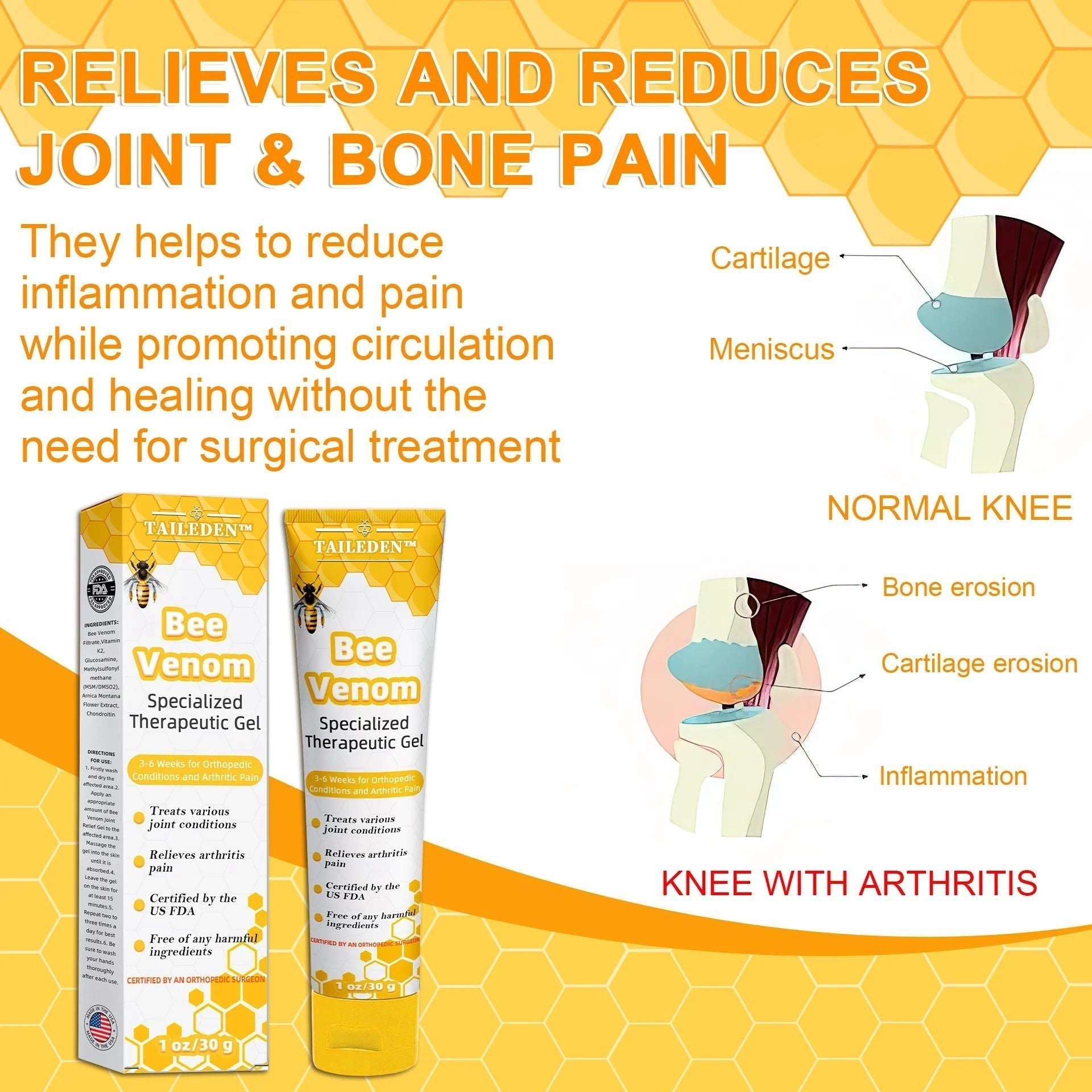 1+1 Free | TAILEDEN™ Bee Venom Joint Therapy Pain Gel – Relieve Pain and Regain Active Joy