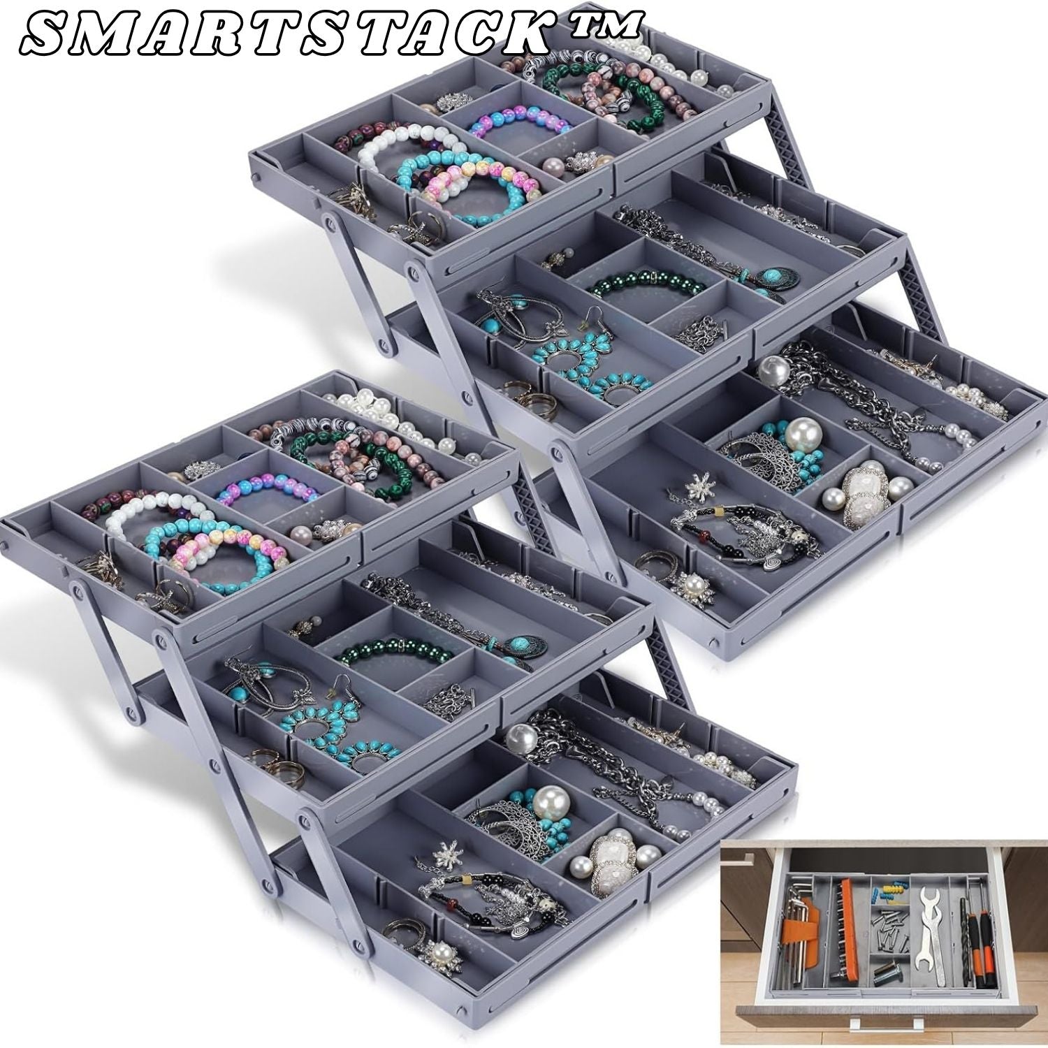 SmartStack™ – Maximize storage space and effortlessly declutter your drawers