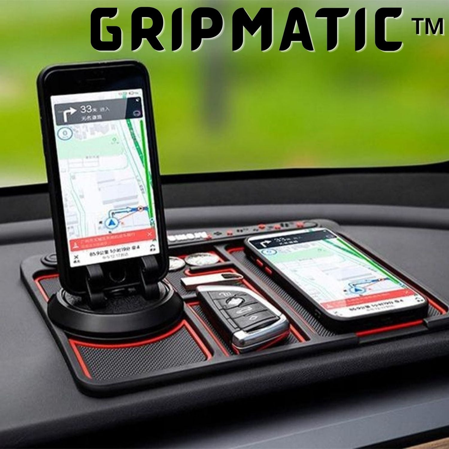 GripMatic™ – Ensures your phone stays secure, preventing sliding and distractions while Driving