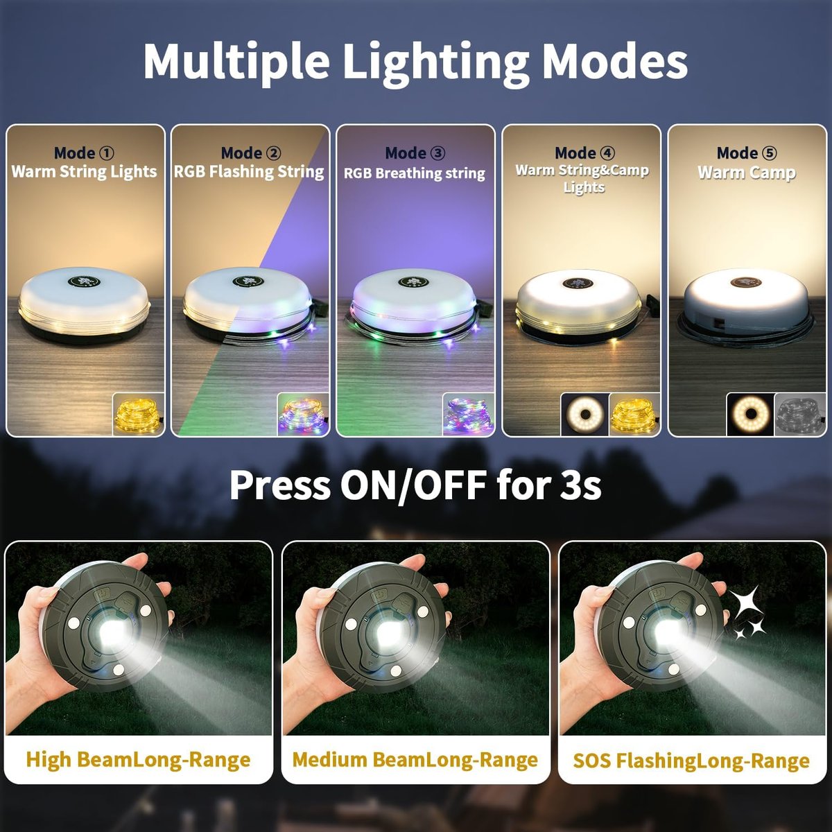 CampLite™ - 4-in-1 Camping Light with RGB Light String & Power Bank