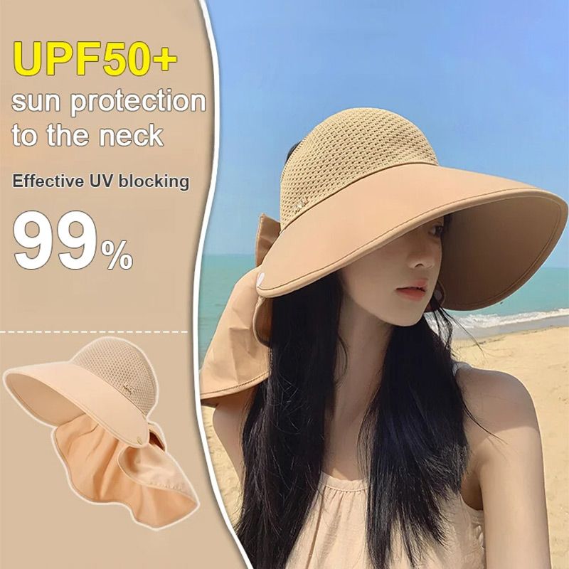 1+1 FREE | Solaris™ 2025 Summer New Large Brim Hollow Sun Protection Hat with Removable Neck Scarf