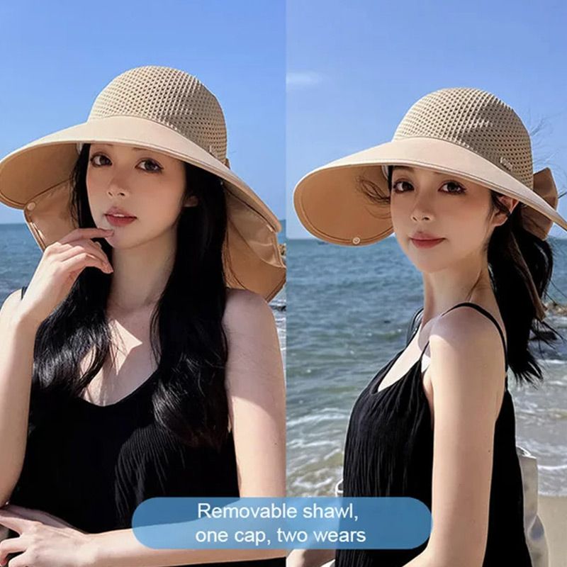 1+1 FREE | Solaris™ 2025 Summer New Large Brim Hollow Sun Protection Hat with Removable Neck Scarf